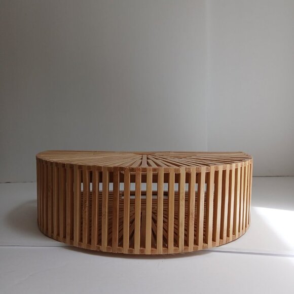 Woven Rattan Tan Bamboo Semi Circle Arc Satchel Bag - Picture 7 of 9